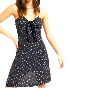 & Other Stories Womens Black Floral Flowy Front Tie Mini Dress